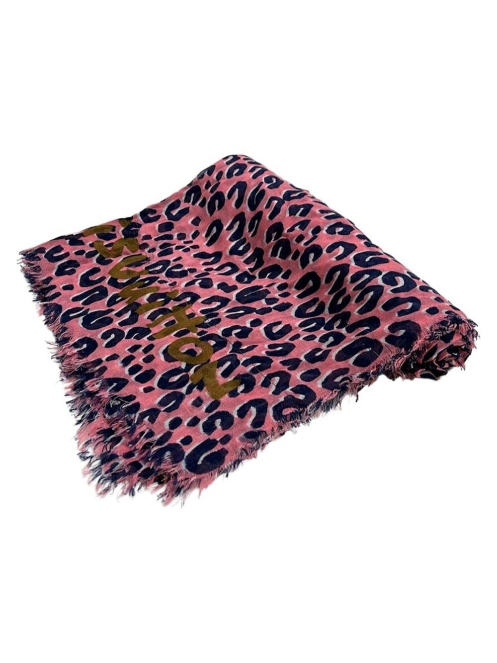 Louis Vuitton Shawl Etole Leopard Pink Navy Print Scarf